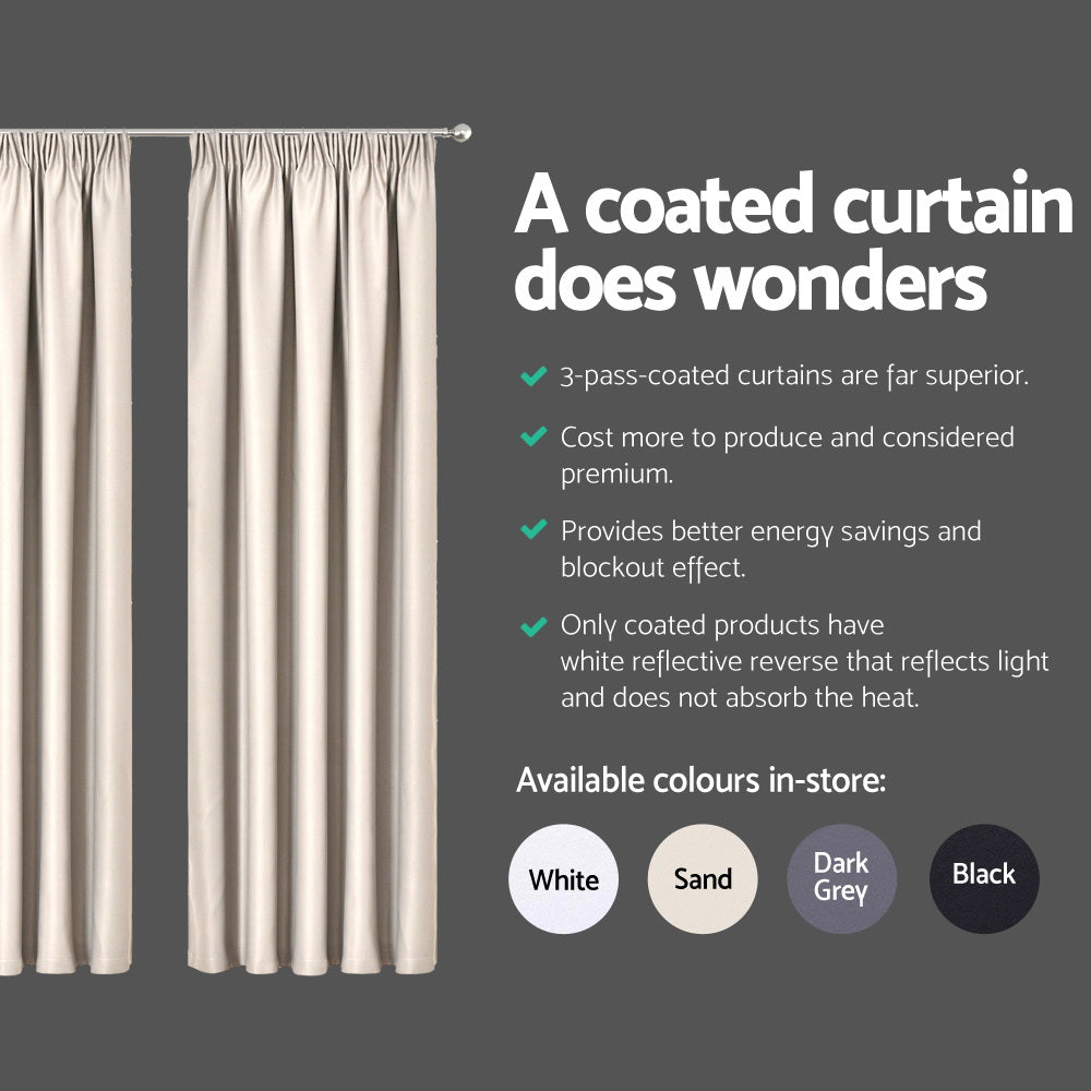 Art Queen 2 Pencil Pleat 140x213cm Blockout Curtains - Sand