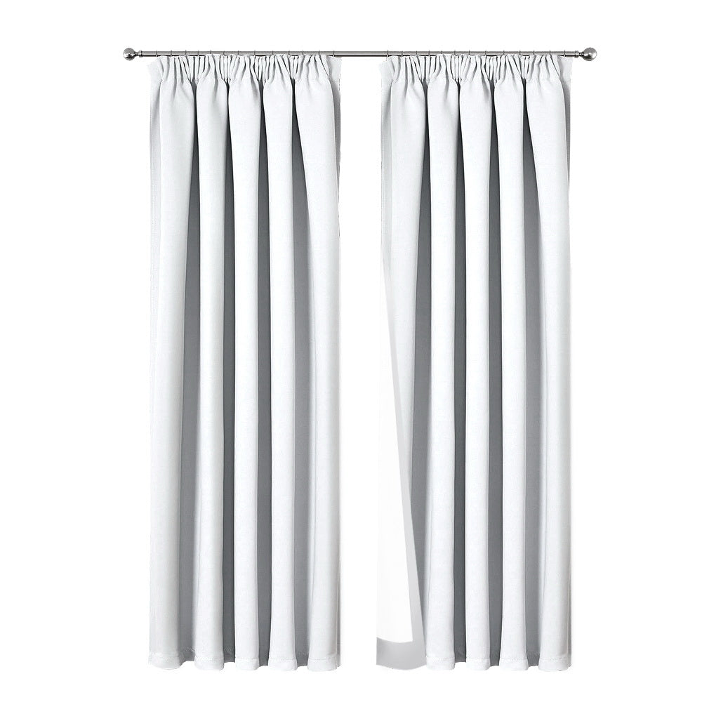 Art Queen 2 Pencil Pleat 140x213cm Blockout Curtains - White