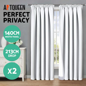 Art Queen 2 Pencil Pleat 140x213cm Blockout Curtains - White