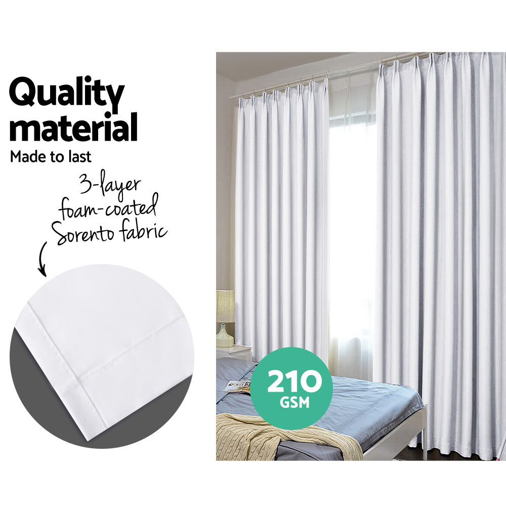 Art Queen 2 Pencil Pleat 140x213cm Blockout Curtains - White