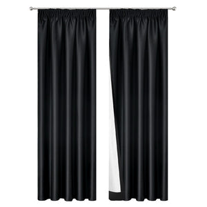 Art Queen 2 Pencil Pleat 180x213cm Blockout Curtains - Black