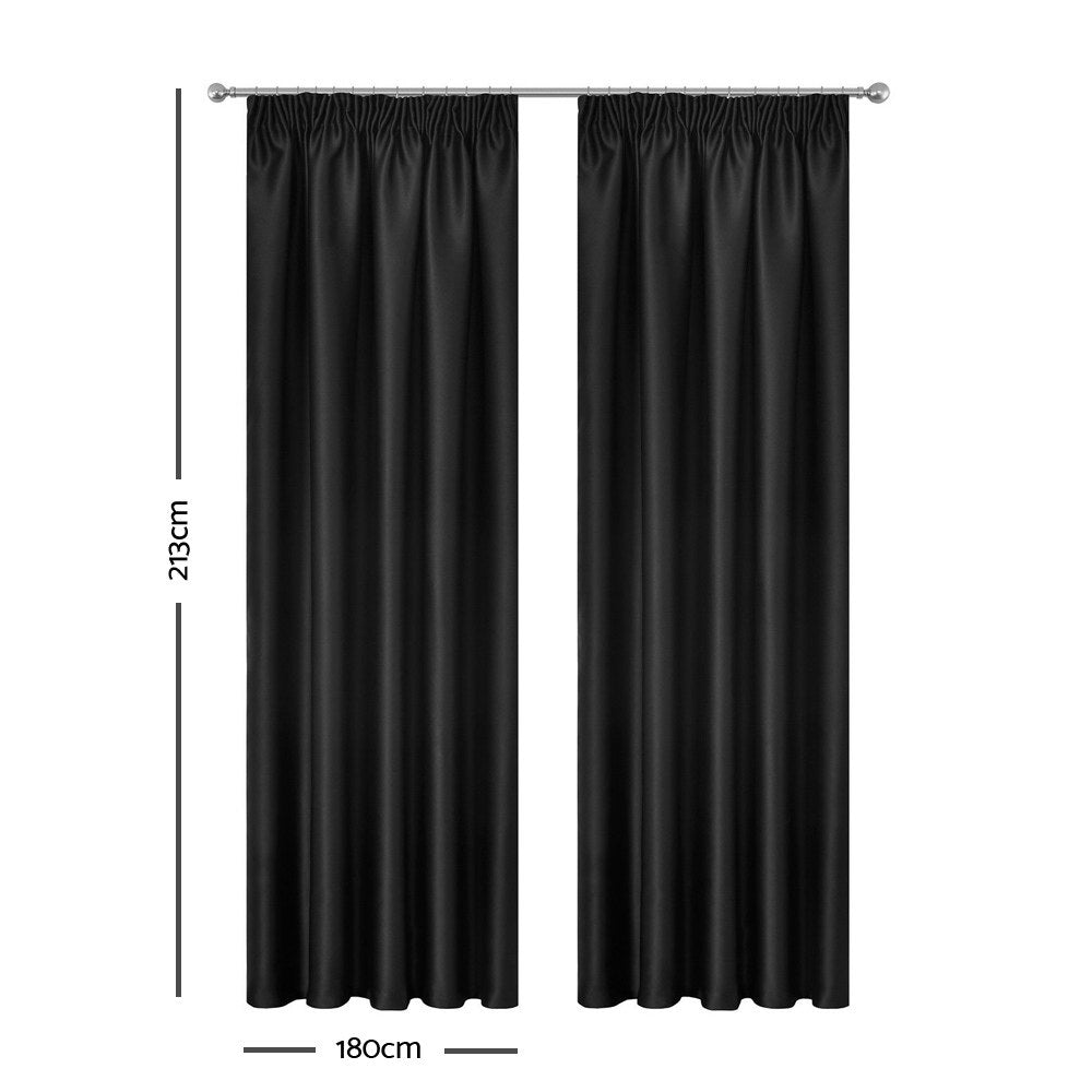 Art Queen 2 Pencil Pleat 180x213cm Blockout Curtains - Black