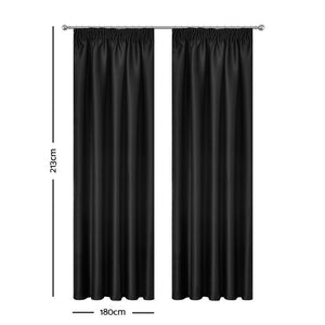 Art Queen 2 Pencil Pleat 180x213cm Blockout Curtains - Black