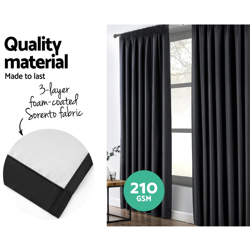 Art Queen 2 Pencil Pleat 180x213cm Blockout Curtains - Black