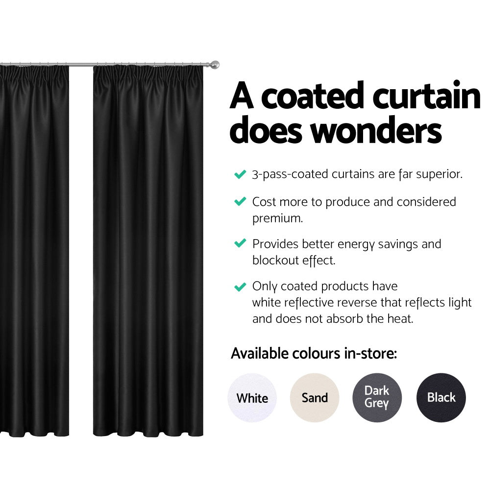 Art Queen 2 Pencil Pleat 180x213cm Blockout Curtains - Black