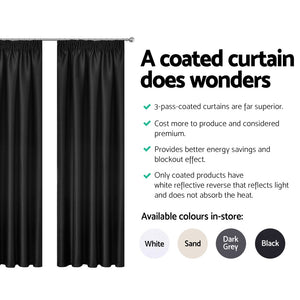 Art Queen 2 Pencil Pleat 180x213cm Blockout Curtains - Black