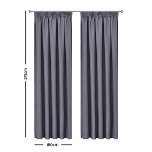 Art Queen 2 Pencil Pleat 180x213cm Blockout Curtains - Dark Grey