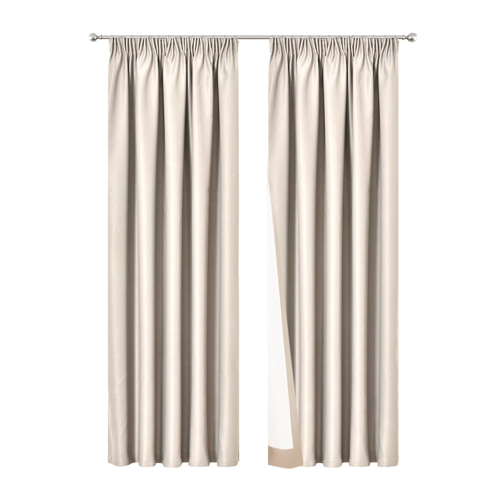 Art Queen 2 Pencil Pleat 180x213cm Blockout Curtains - Sand