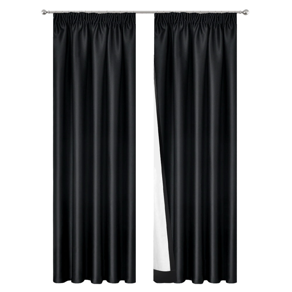 Art Queen 2 Pencil Pleat 240x213cm Blockout Curtains - Black