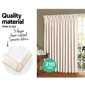 Art Queen 2 Pencil Pleat 240x213cm Blockout Curtains - Sand