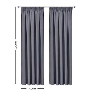 Art Queen 2 Pencil Pleat 140x230cm Blockout Curtains - Dark Grey