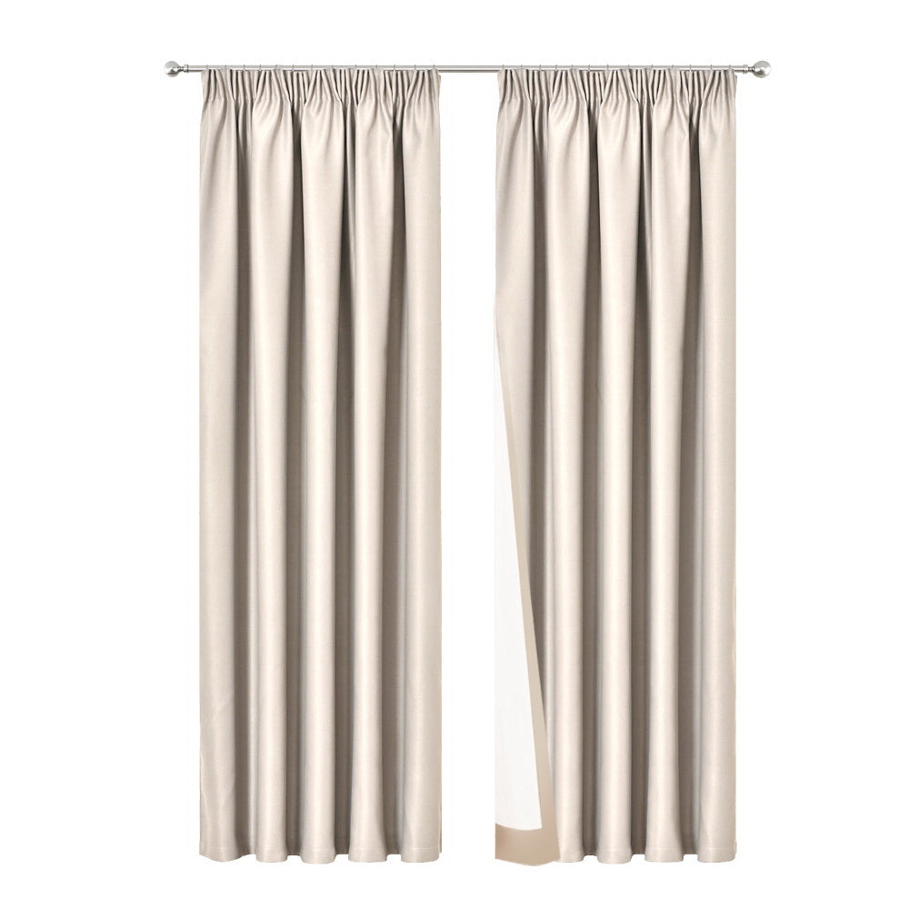 Art Queen 2 Pencil Pleat 140x230cm Blockout Curtains - Sand