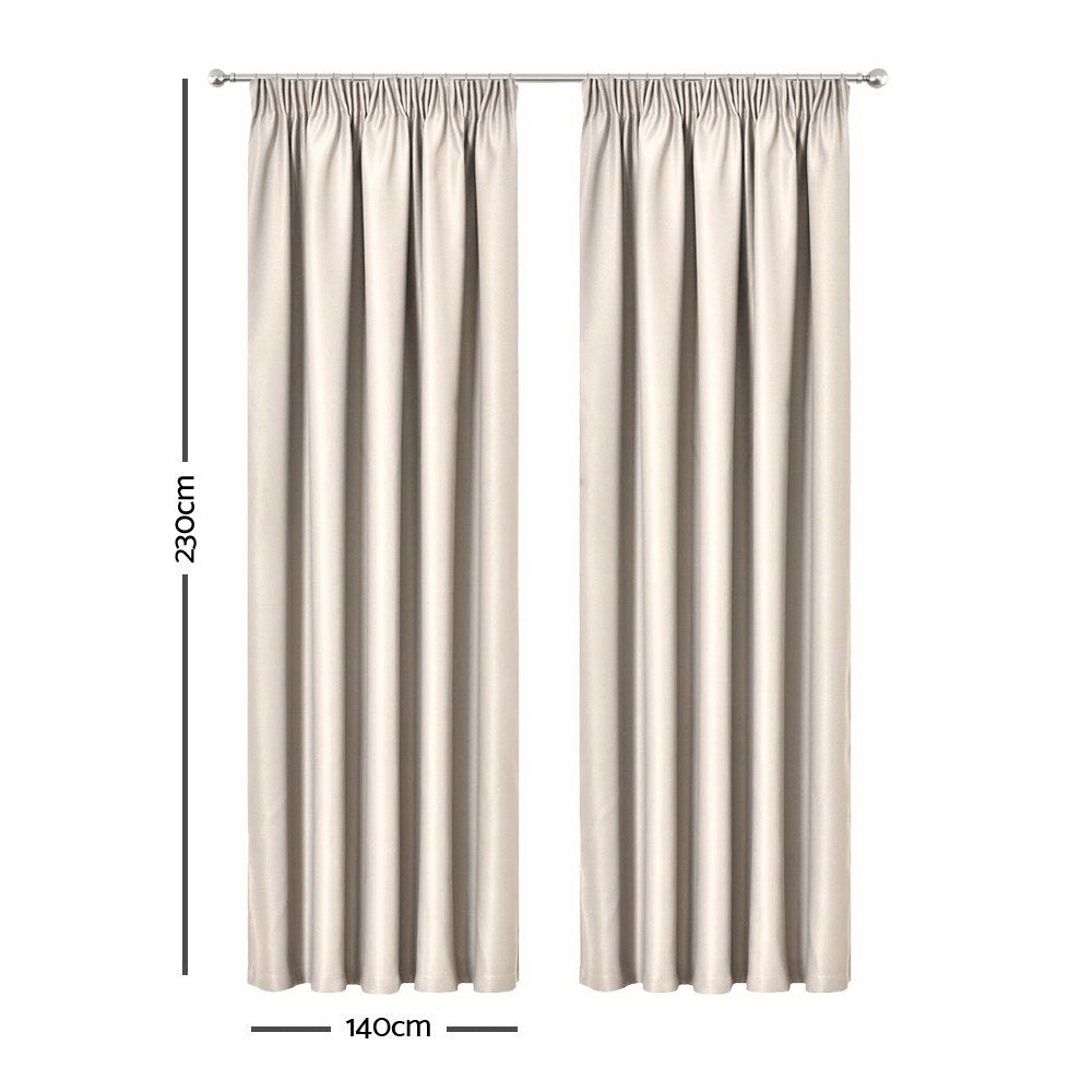 Art Queen 2 Pencil Pleat 140x230cm Blockout Curtains - Sand