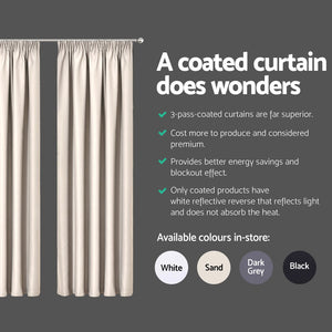 Art Queen 2 Pencil Pleat 140x230cm Blockout Curtains - Sand