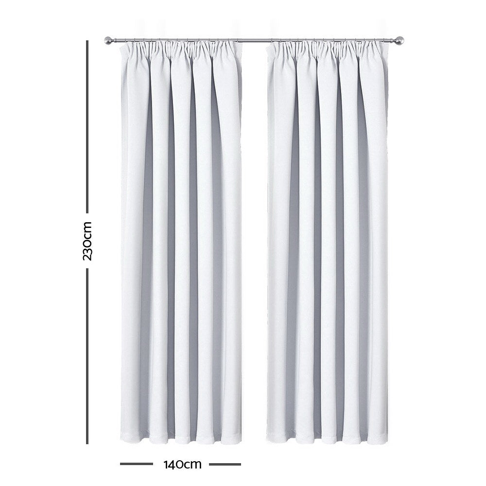 Art Queen 2 Pencil Pleat 140x230cm Blockout Curtains - White