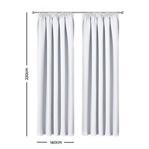 Art Queen 2 Pencil Pleat 140x230cm Blockout Curtains - White