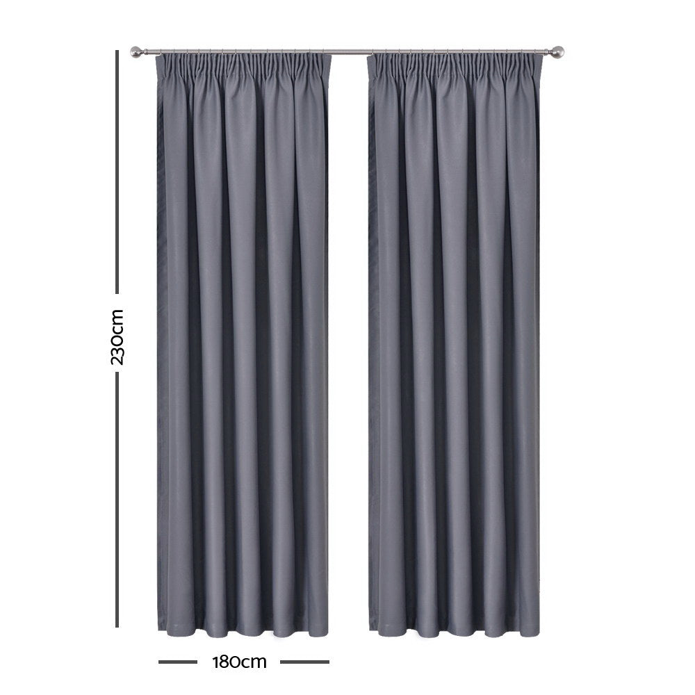 Art Queen 2 Pencil Pleat 180x230cm Blockout Curtains - Dark Grey