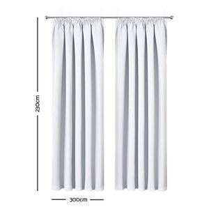 Art Queen 2 Pencil Pleat 300x230cm Blockout Curtains - White