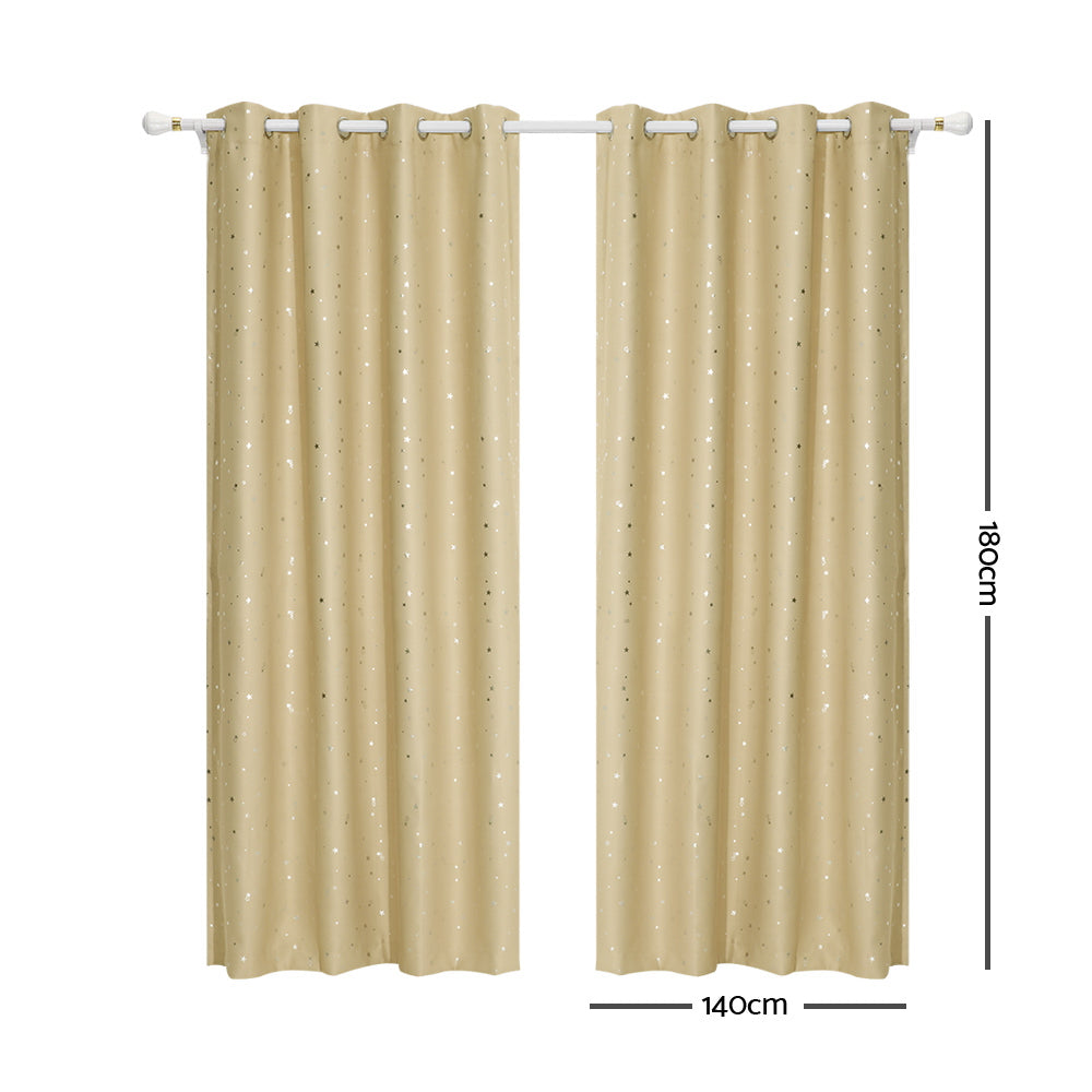 Art Queen 2 Star Blockout 140x180cm Blackout Curtains - Latte