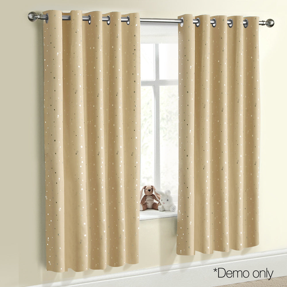 Art Queen 2 Star Blockout 140x180cm Blackout Curtains - Latte