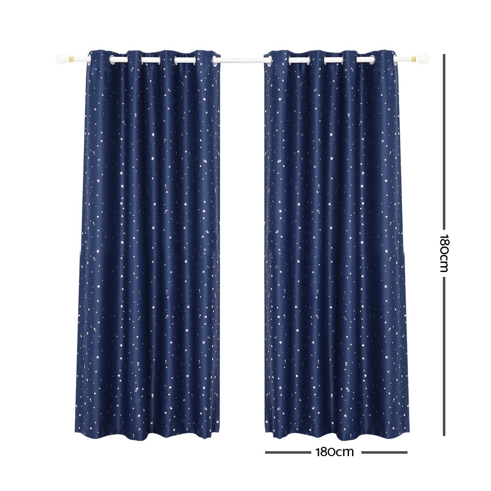 Art Queen 2 Star Blockout 180x180cm Blackout Curtains - Navy