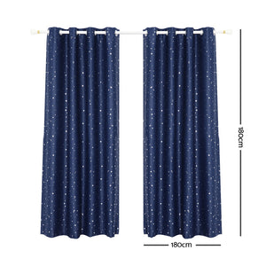 Art Queen 2 Star Blockout 180x180cm Blackout Curtains - Navy