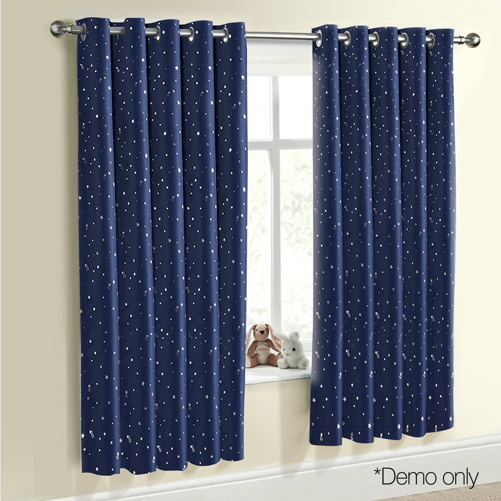 Art Queen 2 Star Blockout 180x180cm Blackout Curtains - Navy