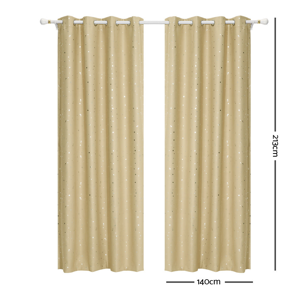 Art Queen 2 Star Blockout 140x213cm Blackout Curtains - Latte