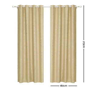 Art Queen 2 Star Blockout 180x213cm Blackout Curtains - Latte