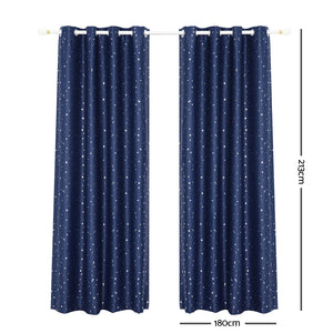 Art Queen 2 Star Blockout 180x213cm Blackout Curtains - Navy