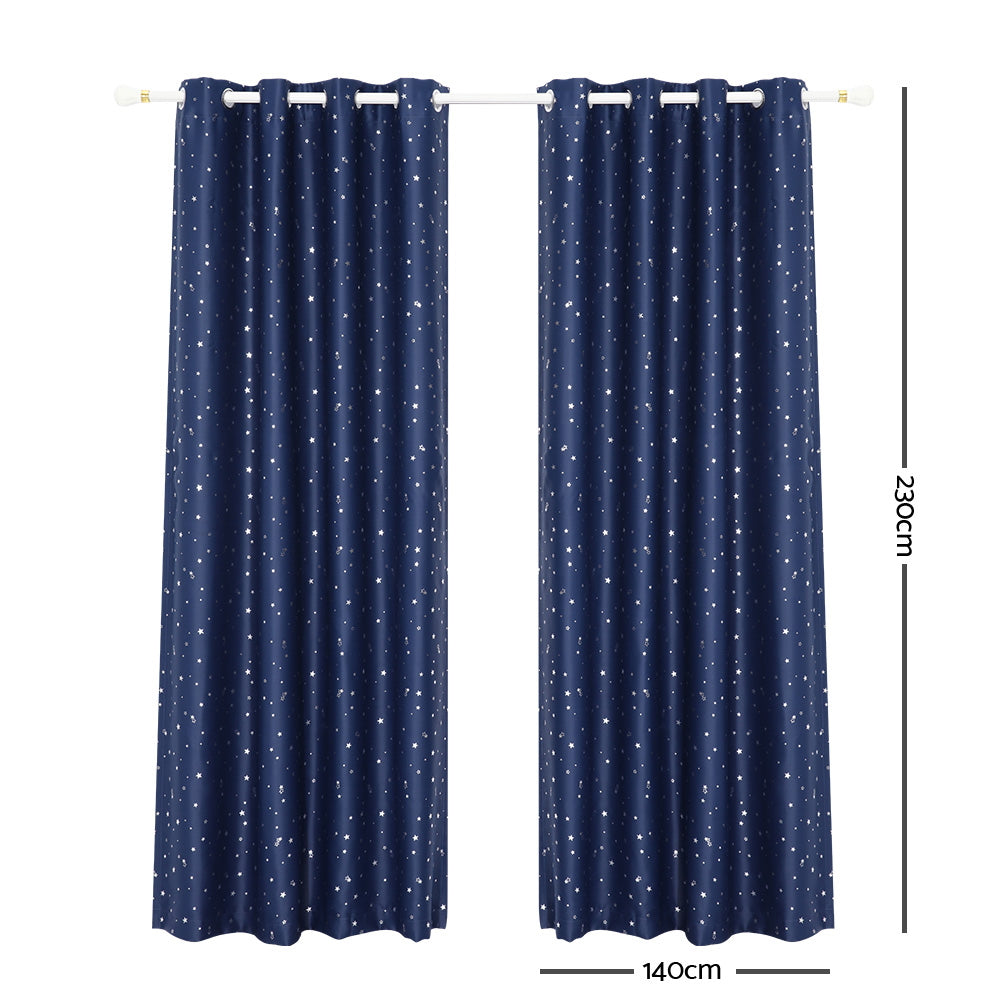 Art Queen 2 Star Blockout 140x230cm Blackout Curtains - Navy