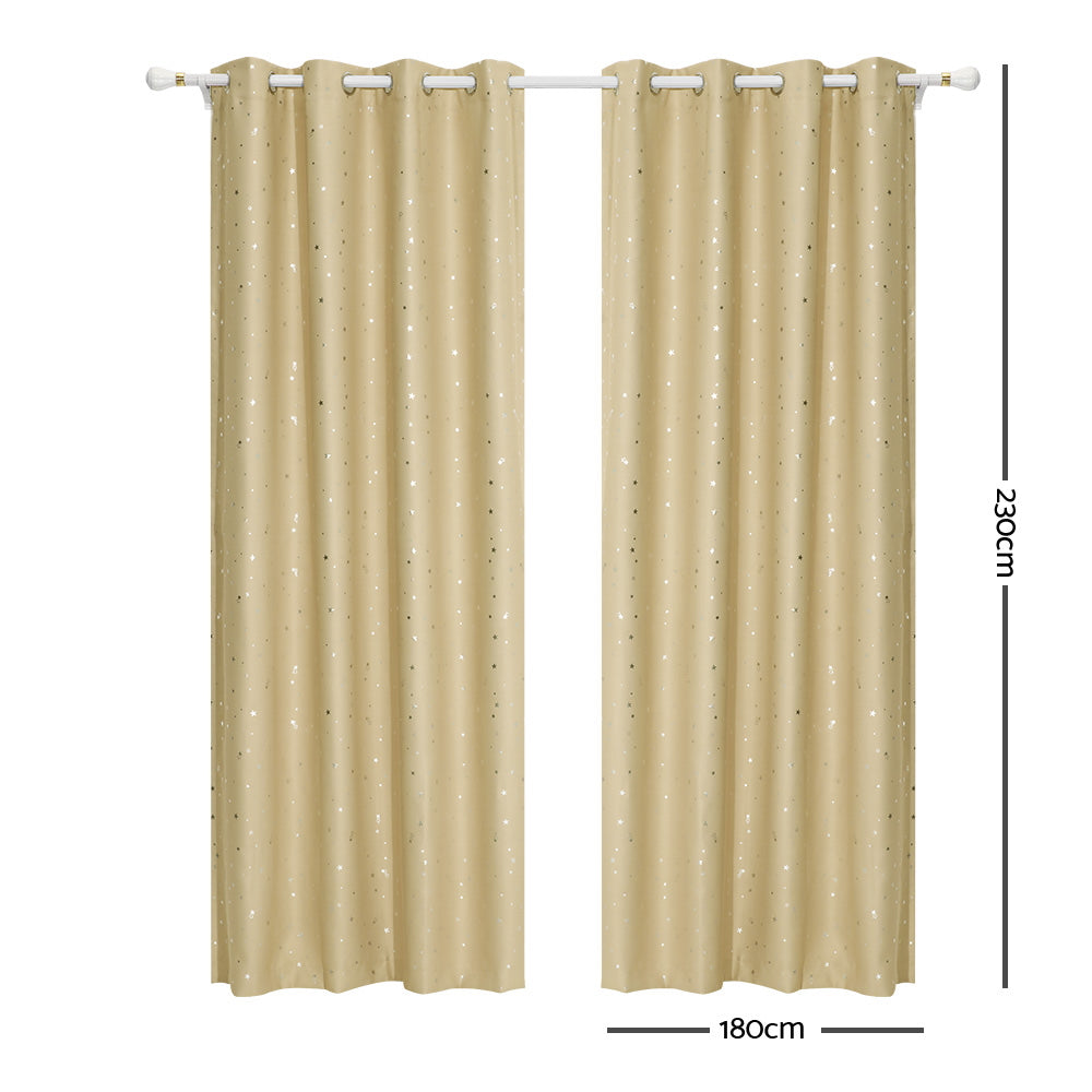 Art Queen 2 Star Blockout 180x230cm Blackout Curtains - Latte