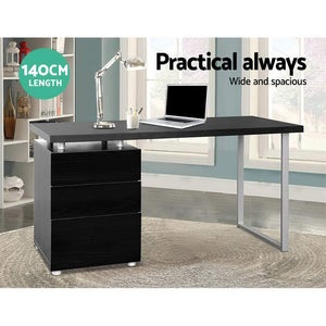 Artiss Metal Desk with 3 Drawers - Black