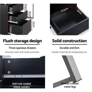 Artiss Metal Desk with 3 Drawers - Black