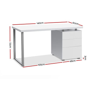 Artiss Metal Desk with 3 Drawers - White