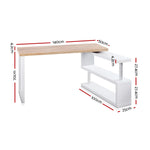 Artiss Rotary Corner Desk with Bookshelf - Brown & White