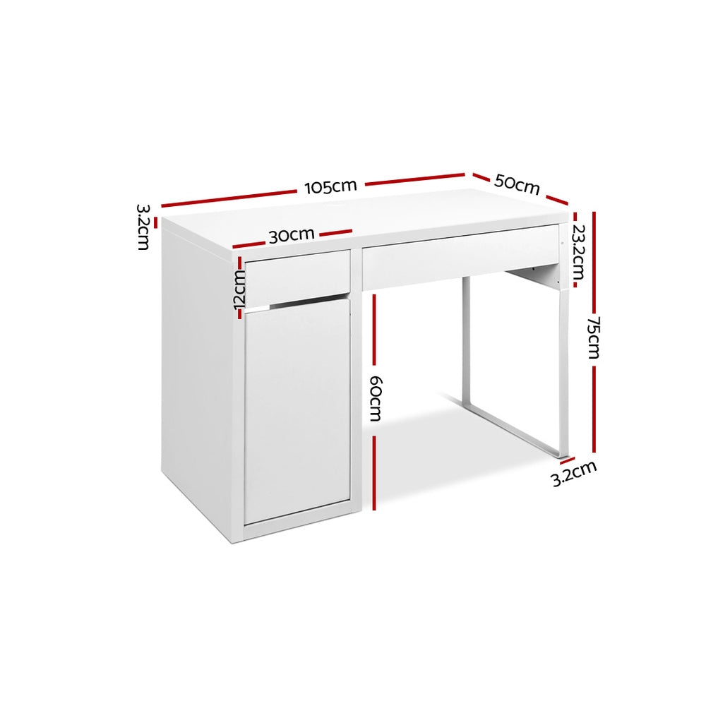 Artiss Metal Desk With Storage Cabinets - White
