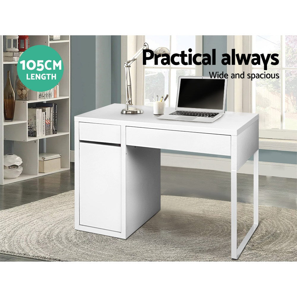 Artiss Metal Desk With Storage Cabinets - White