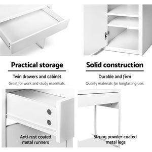 Artiss Metal Desk With Storage Cabinets - White