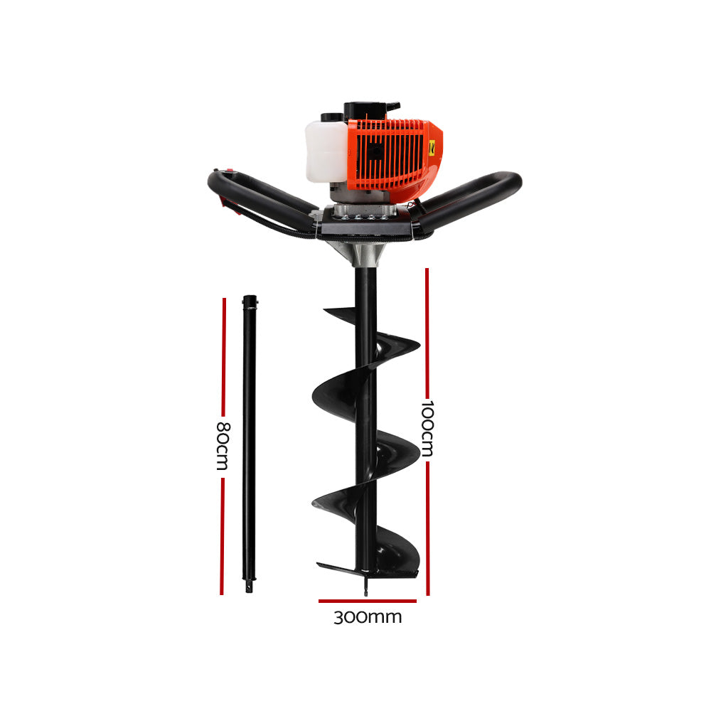 Giantz 62CC Petrol Post Hole Digger Drill Borer Fence Extension Auger Bits