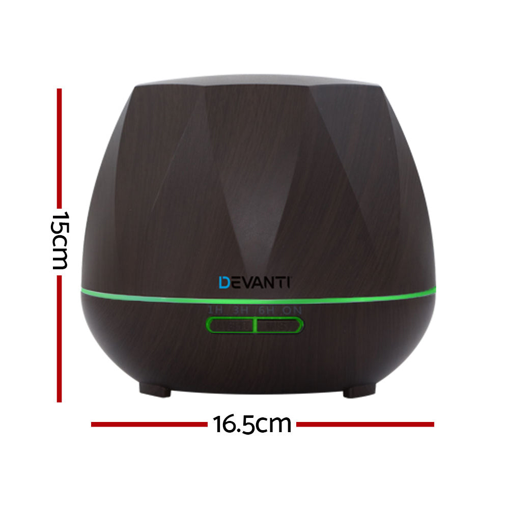 Devanti Ultrasonic Aroma Aromatherapy Diffuser Oil Electric LED Air Humidifier 400ml Dark Wood