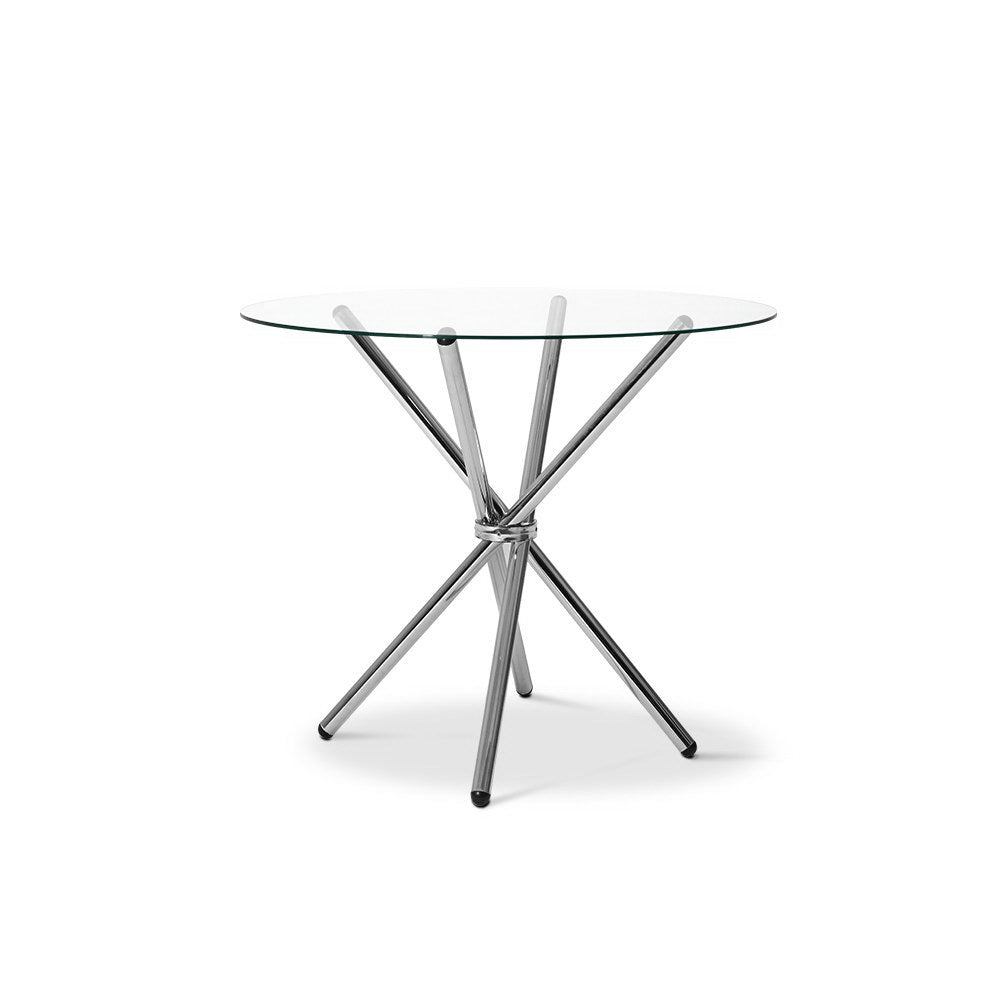 Artiss Round Dining Table with Tempered Glass - Silver