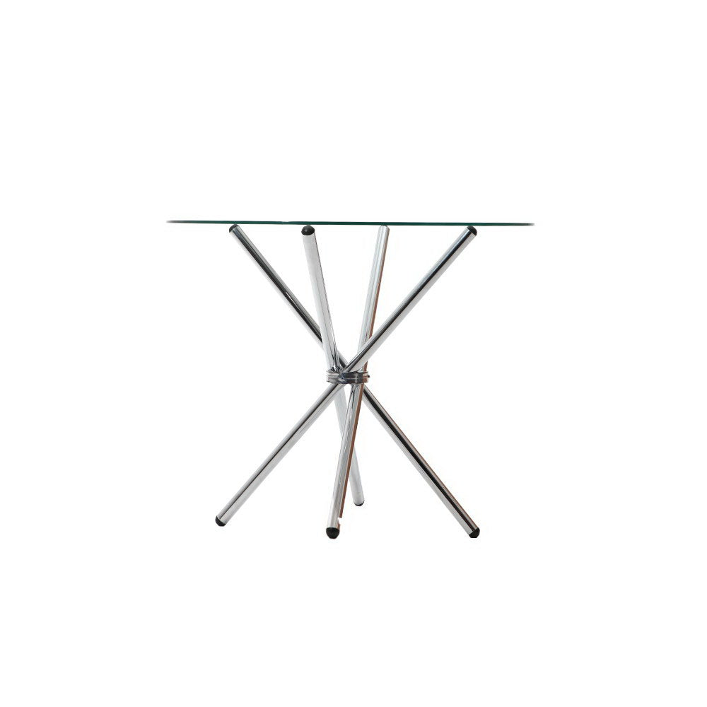 Artiss Round Dining Table with Tempered Glass - Silver