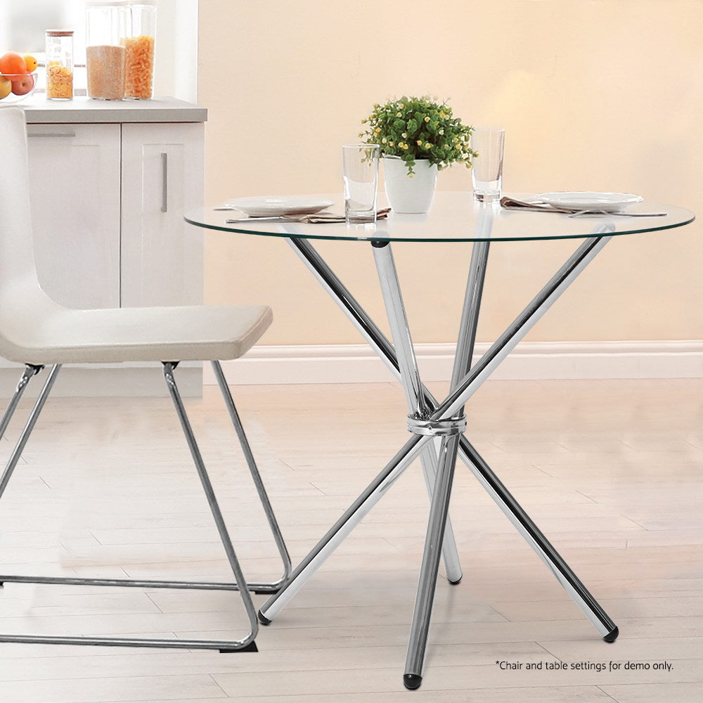 Artiss Round Dining Table with Tempered Glass - Silver