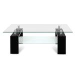 Artiss 2 Tier Glass Coffee Table - Black