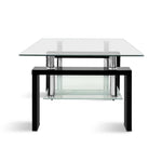 Artiss 2 Tier Glass Coffee Table - Black