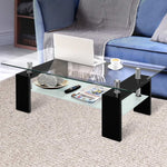 Artiss 2 Tier Glass Coffee Table - Black