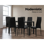 Artiss Astra 7-Piece Set Tempered Glass Dining Set Table and 6 Chairs Black