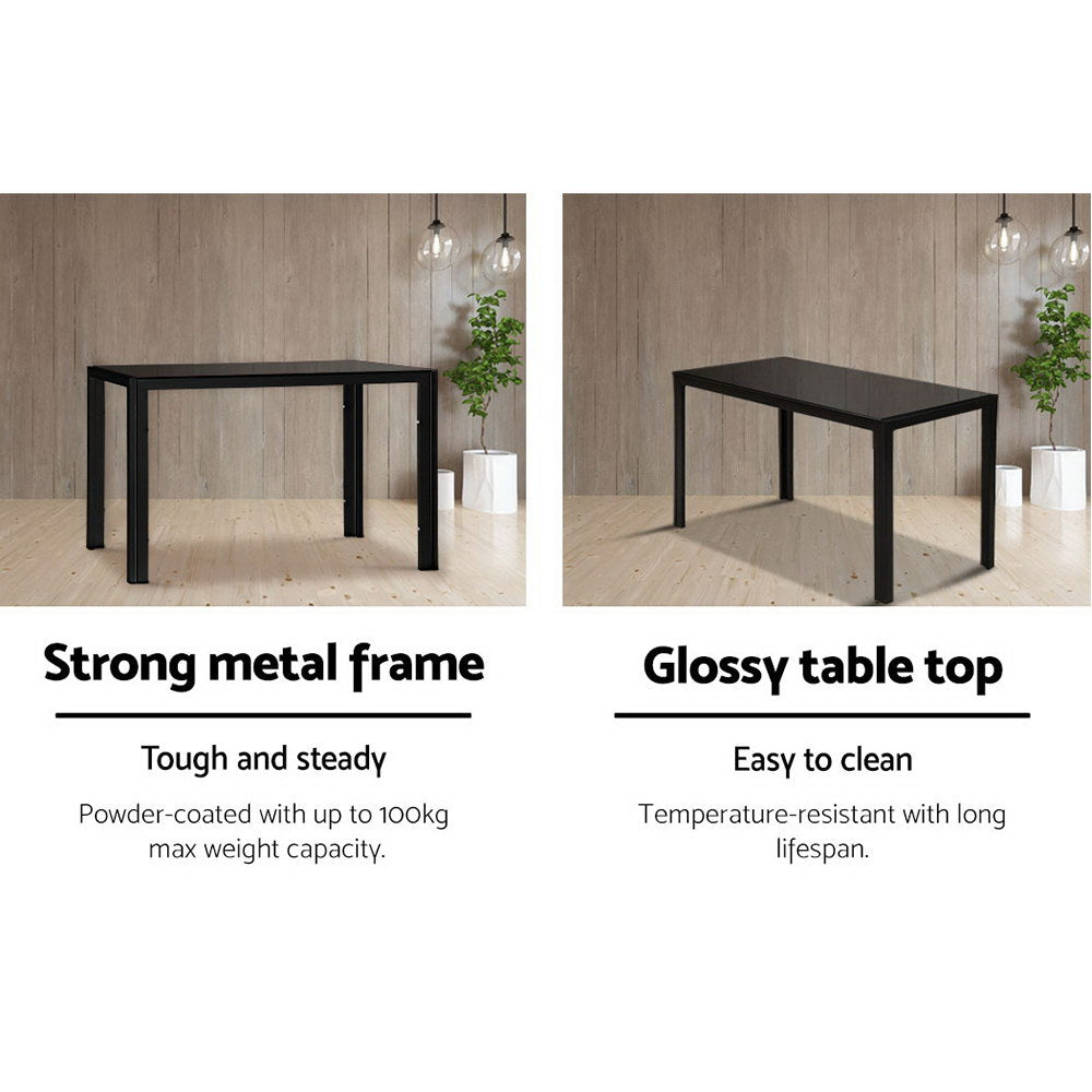 Artiss Astra 7-Piece Set Tempered Glass Dining Set Table and 6 Chairs Black