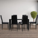 Artiss Astra 7-Piece Set Tempered Glass Dining Set Table and 6 Chairs Black